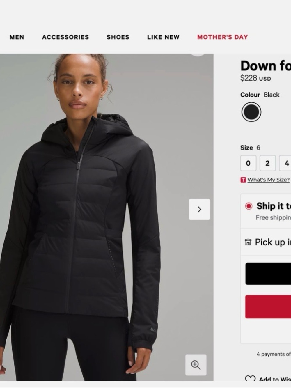 lululemon Down for it all Black Hooded Jacket
